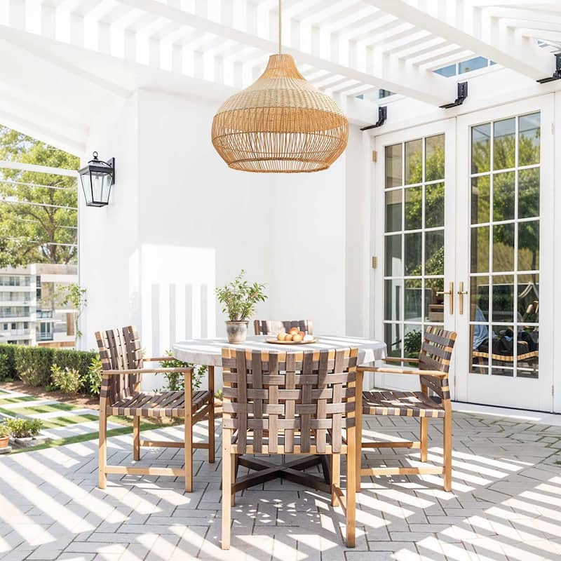 Beatrice Outdoor Rattan Pendant Light - Brown Large Dome 1-Light Handwoven Hanging Light For Coastal, Tropical, Boho Room Decor