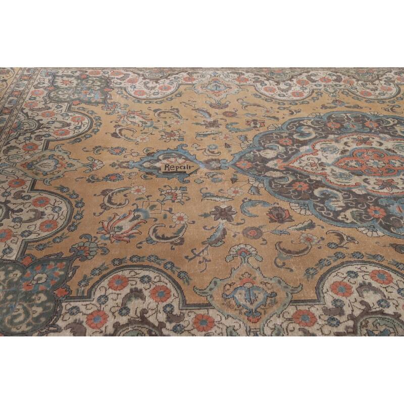 Hand Knotted Oriental 100% Wool Carpet Traditional Floral Peach Mashad Area Rug - 12' 7'' X 8' 10''
