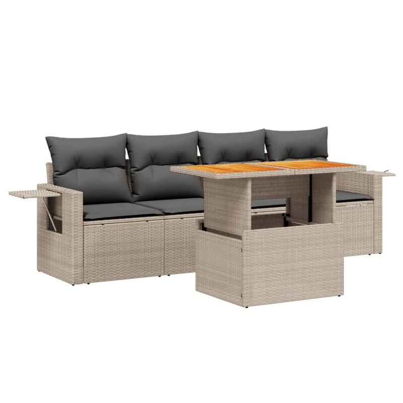 vidaXL Patio Sofa Set with Cushions Sectional Sofas Outdoor 5 Piece Poly Rattan - 21.7 x 39.4 x 28.7