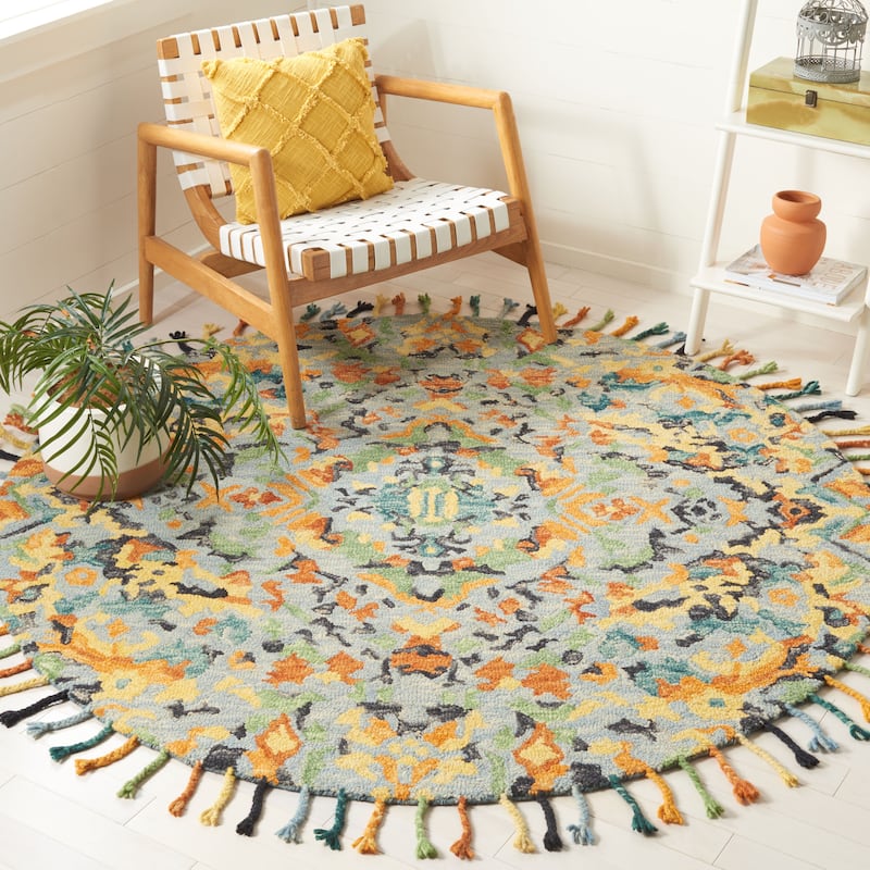 SAFAVIEH Handmade Blossom Seoung Modern Floral Wool Rug - 4' Round - Blue/Multi