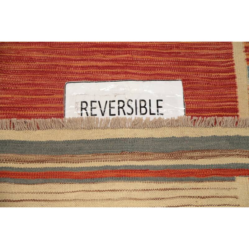 Hand Woven Oriental 100% Wool Carpet Southwestern Tribal Oranges & Rust Kilim Runner Rug - 12' 1'' X 2' 8''