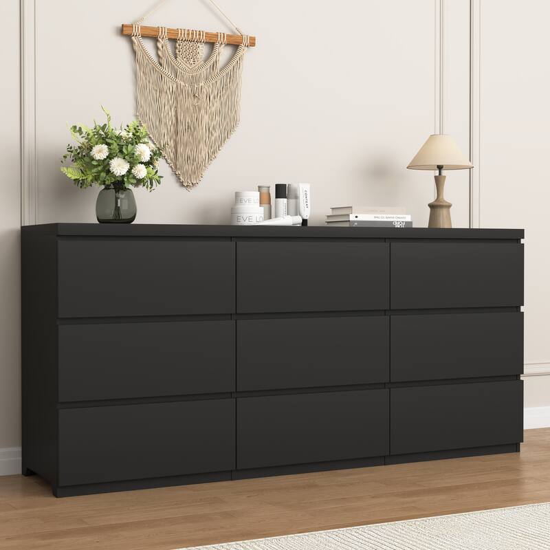 Modern Chest of Drawers with 9 Drawers, Wooden Dresser Clothes Organizer Drawers Cabinet for Living Room Bedroom Hallway