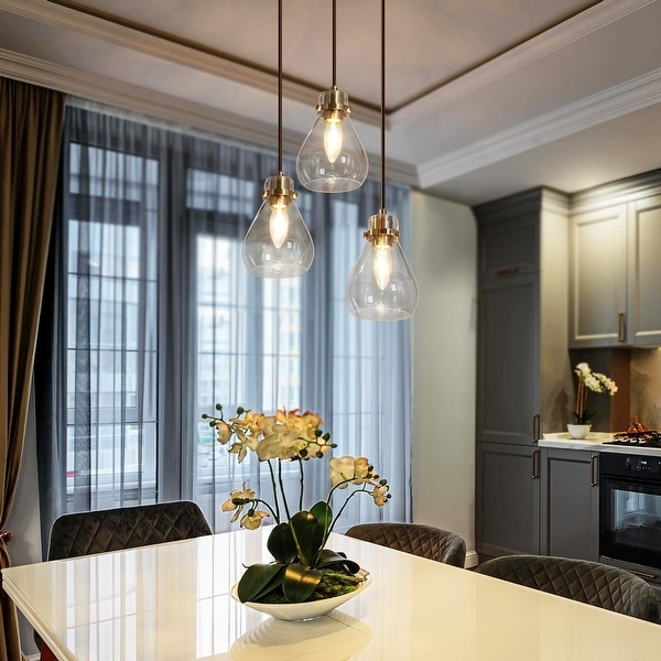 Malury Modern Large Cluster Pendant Chandelier Chic 3 Light Clear Drop Glass for Kitchen Island DIY D 16 x H 68.5