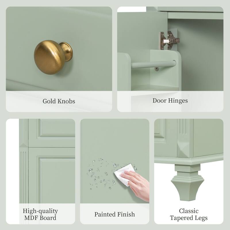 24 Inch Bathroom Vanity with Ceramic Sink, White Freestanding Vanity Cabinet with Flip-Out Drawer and Storage