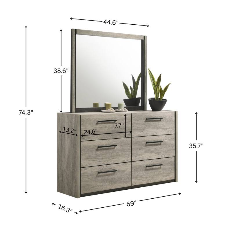 Roundhill Furniture Lenca LED Wallbed with Nightstands, Dresser, and Mirror - Weathered Gray