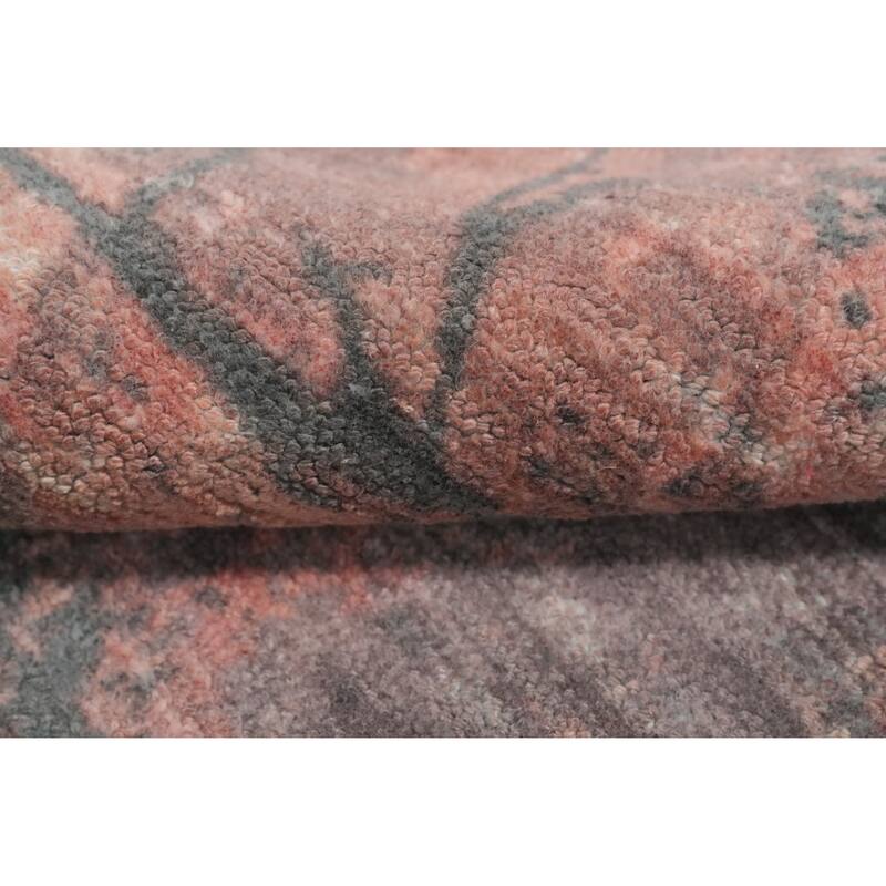 Hand Knotted Oriental Viscose Silk Carpet Modern Pictorial Coral Abstract Area Rug - 6' 2'' X 3' 11''