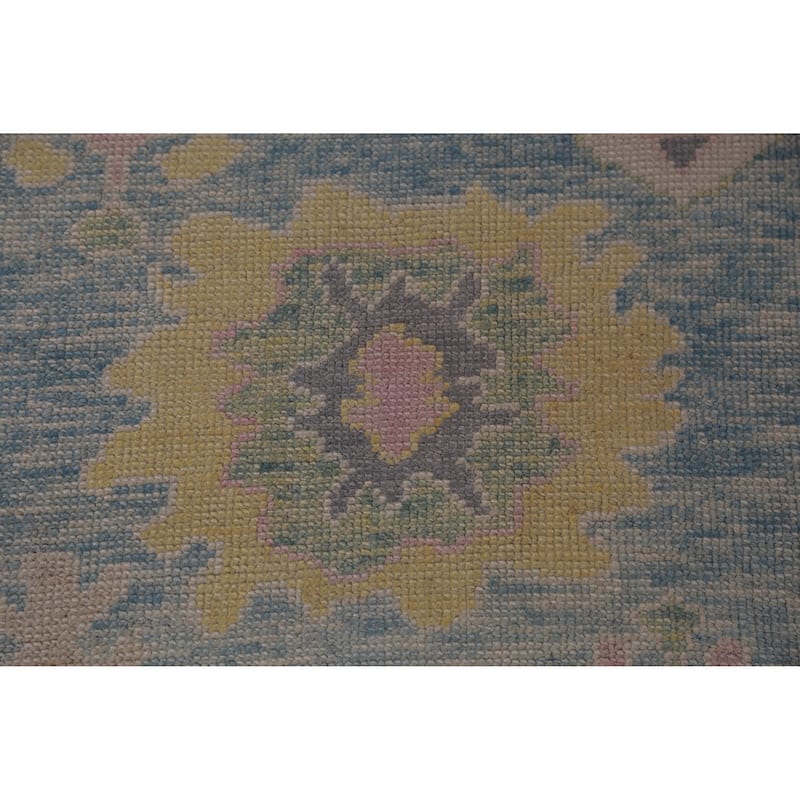 Hand Knotted Oriental 100% Wool Carpet Transitional Floral Navy Blue & Blues Oushak Runner Rug - 12' 9'' X 3' 2''