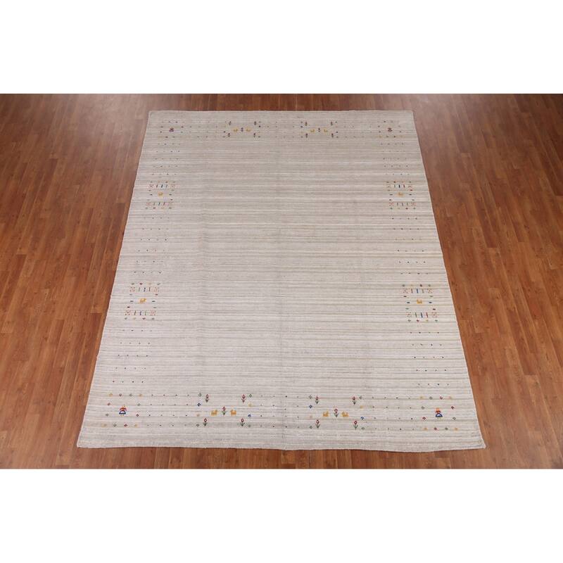 Striped Gabbeh Oriental Area Rug Handmade Silk Carpet - 8'0" x 9'10"