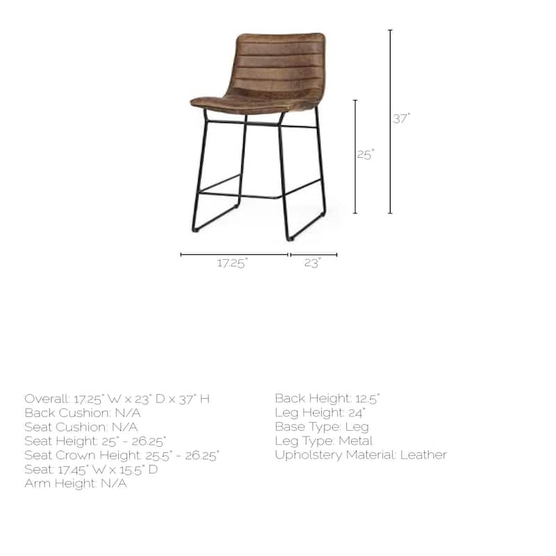 Meritt Brown Genuine Leather Seat with Black Metal Frame Counter Stool