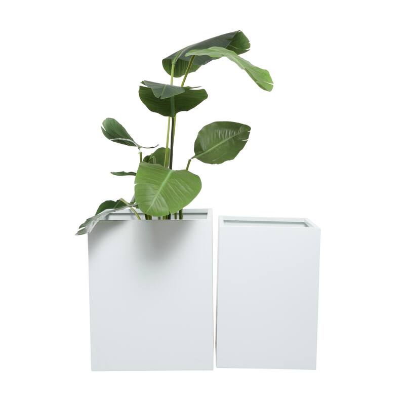 White Metal Modern Planter (Set of 2) - S/2 17", 14"W