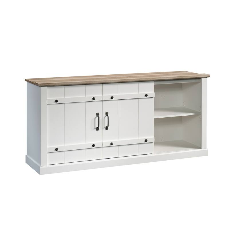 Wood Credenza for TVs up to 70" with Hidden Storage - 62.44" W x 16.77" D x 28.54" H - White
