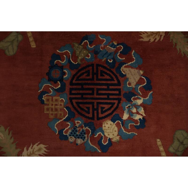 Hand Knotted Oriental 100% Wool Carpet Traditional Medallion Oranges & Rust Art Deco Area Rug - 8' 11'' X 6' 0''