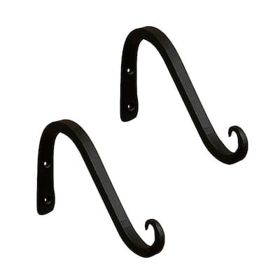 Achla Designs Set of 2 Angled Up Curled Wall Bracket, 6 Inch Long, Black Powder Coat Finish