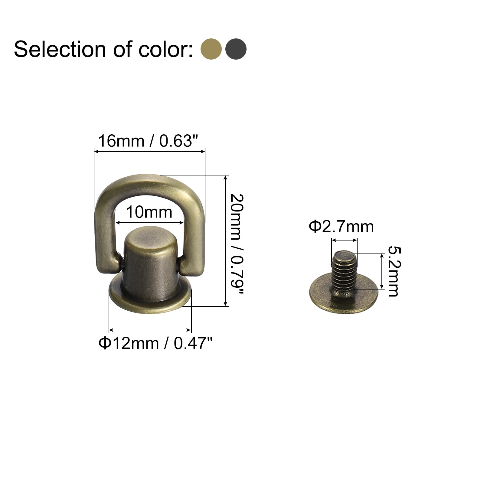 Ball Post Head Button Studs with D Ring Stud Screw Rivets for DIY Leather Craft Bag Strap