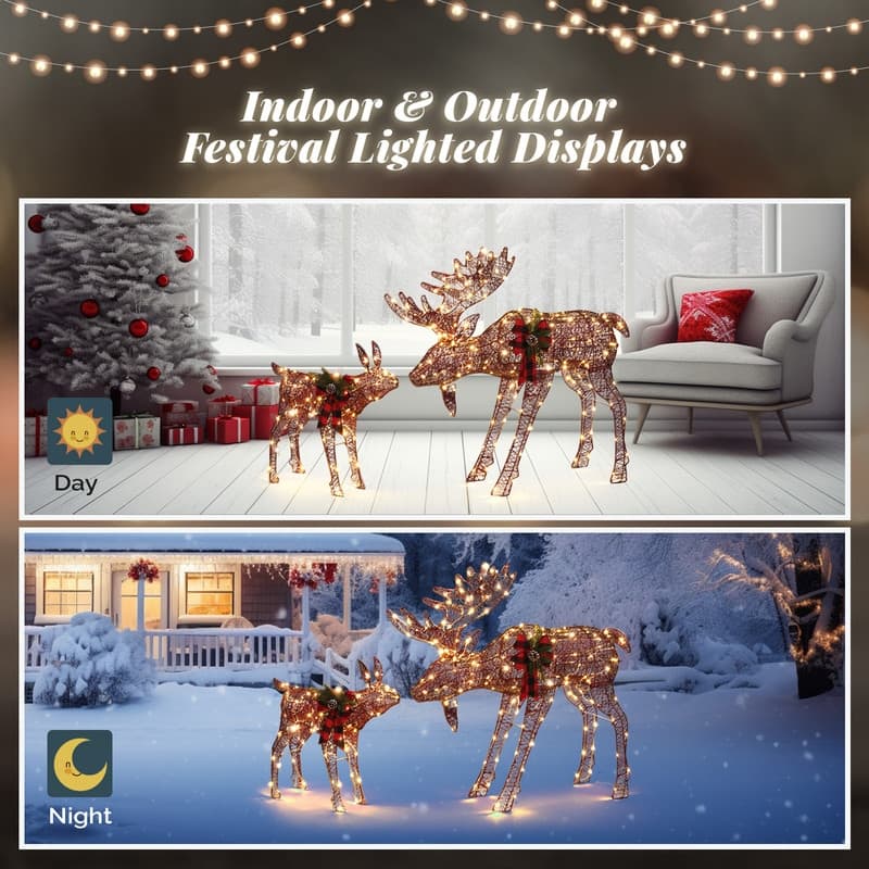 2pcs Golden LED Light Moose Family Decoration