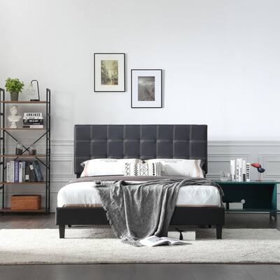Bed Frame Leather Queen Black