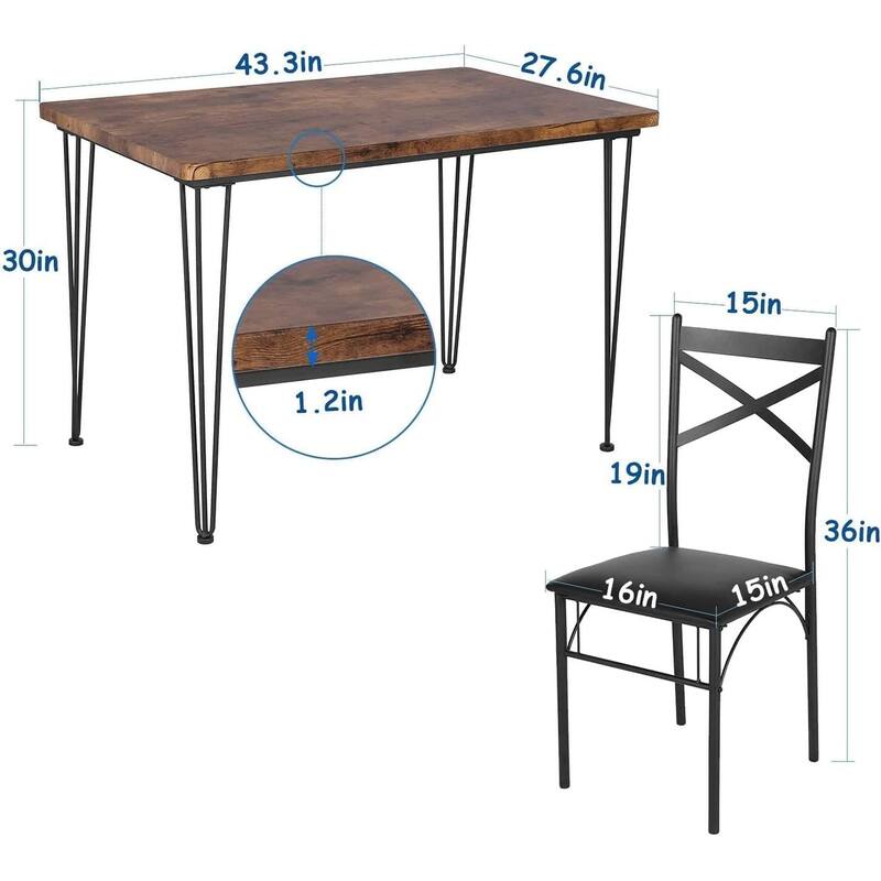 Modern Wood Dinning Table and Chairs Set of 2,Rustic Brown, Dining Table Set of 3/5
