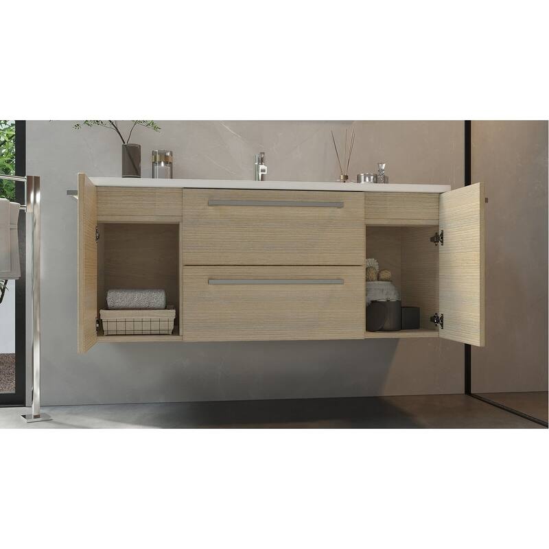Silhouette Collection 48" Wall Mount Single Sink Bathroom Vanity Cabinet with Doors and Drawers