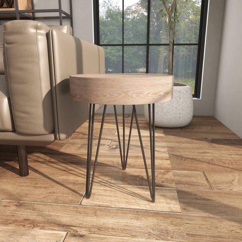 Wooden Round Accent Table with Black Metal Hairpin Legs - Brown - Roche River Decor