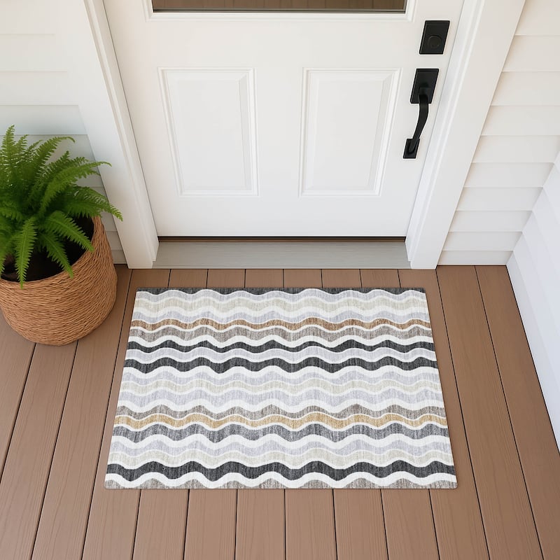 Machine Washable Indoor/ Outdoor Funky Stripe Chantille Rug - Charcoal - 1'8" x 2'6"