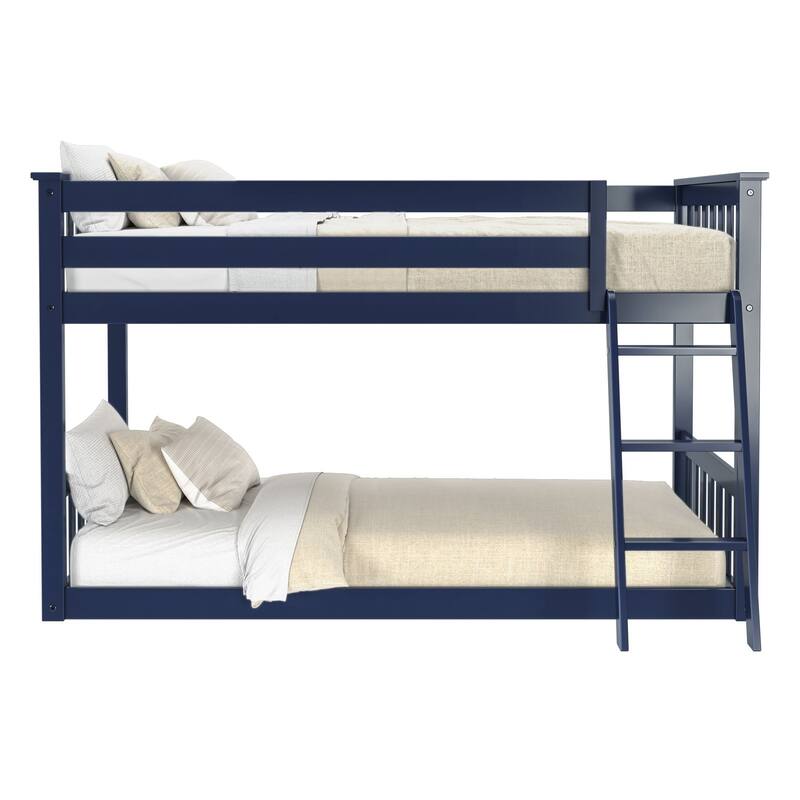 Now Furniture Solid Wood Twin Over Twin Low Bunk Bed with Straight Ladder
