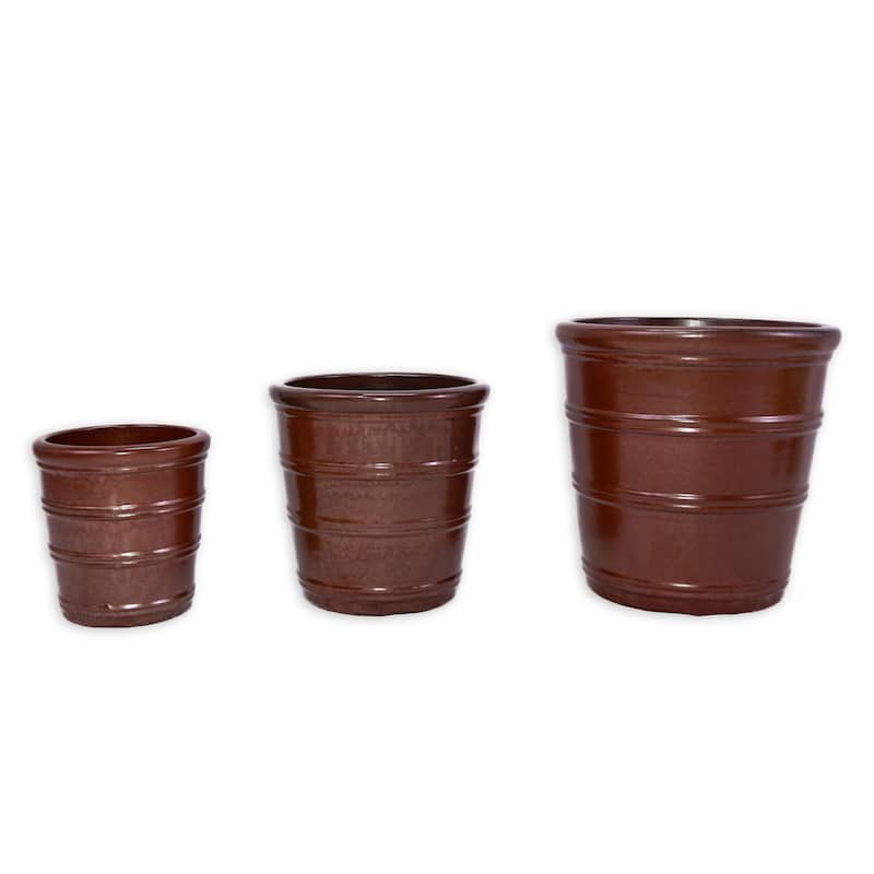 3 Pieces Ceramic Flowerpot, Modern Planter for Patio, Garden or Windowsills - Bean Paste Red