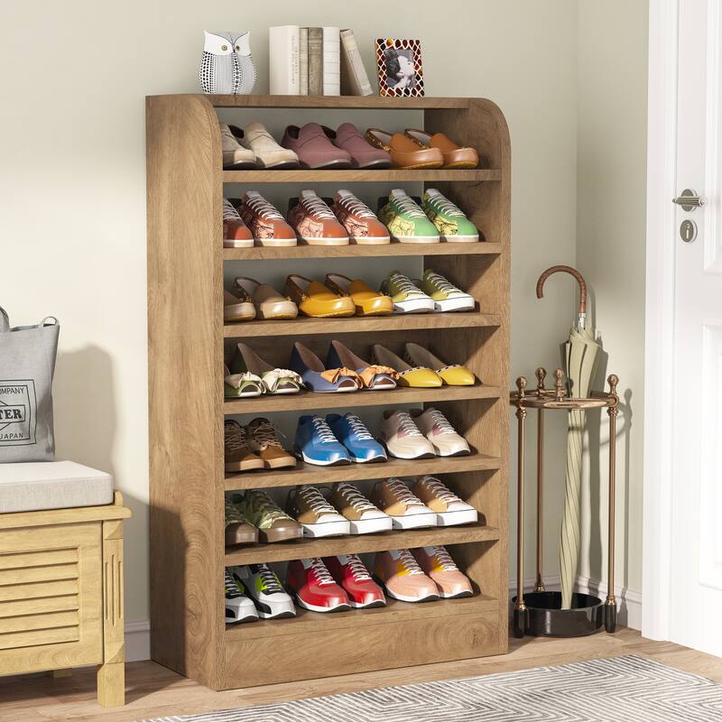 8-Tier Shoe Cabinet for Entryway, Modern White Shoe Shelf Shoes Rack Organizer, Wooden Shoe Storage Cabinet for Hallway Closet
