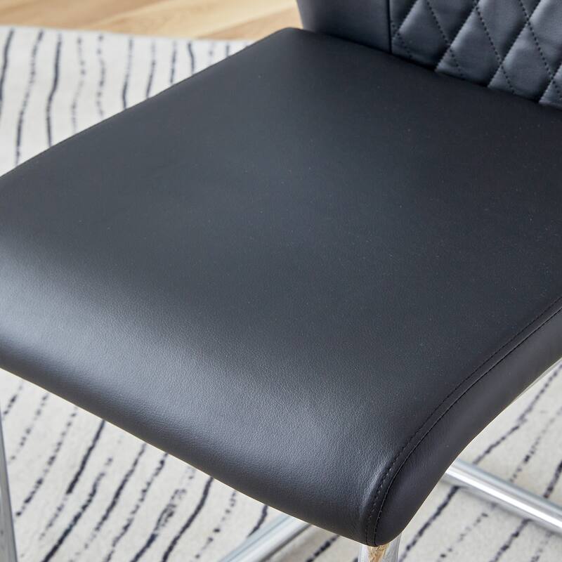 Leather Dining Chair Set of 6 Office Chair with C-Shaped Metal Legs