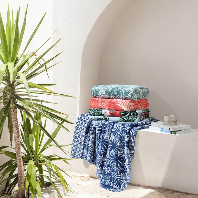 Tommy Bahama Printed Reversible Ultra Soft Plush Throw Blanket