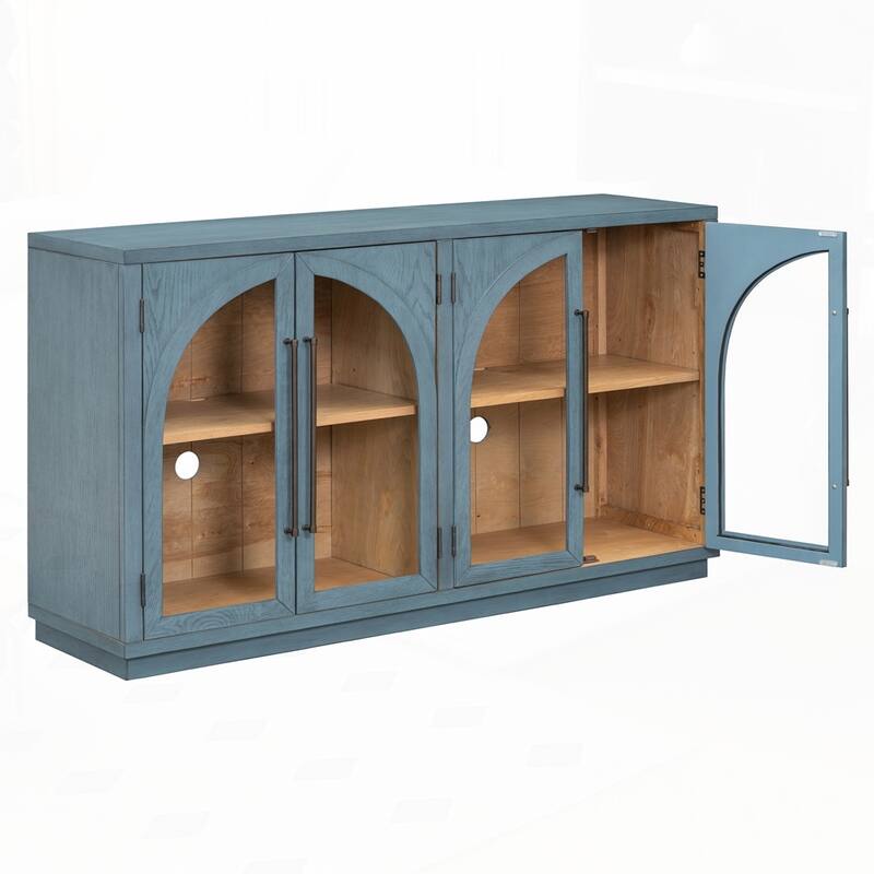 4-Door Large Storage Sideboard Buffet Cabinet with Glass Doors