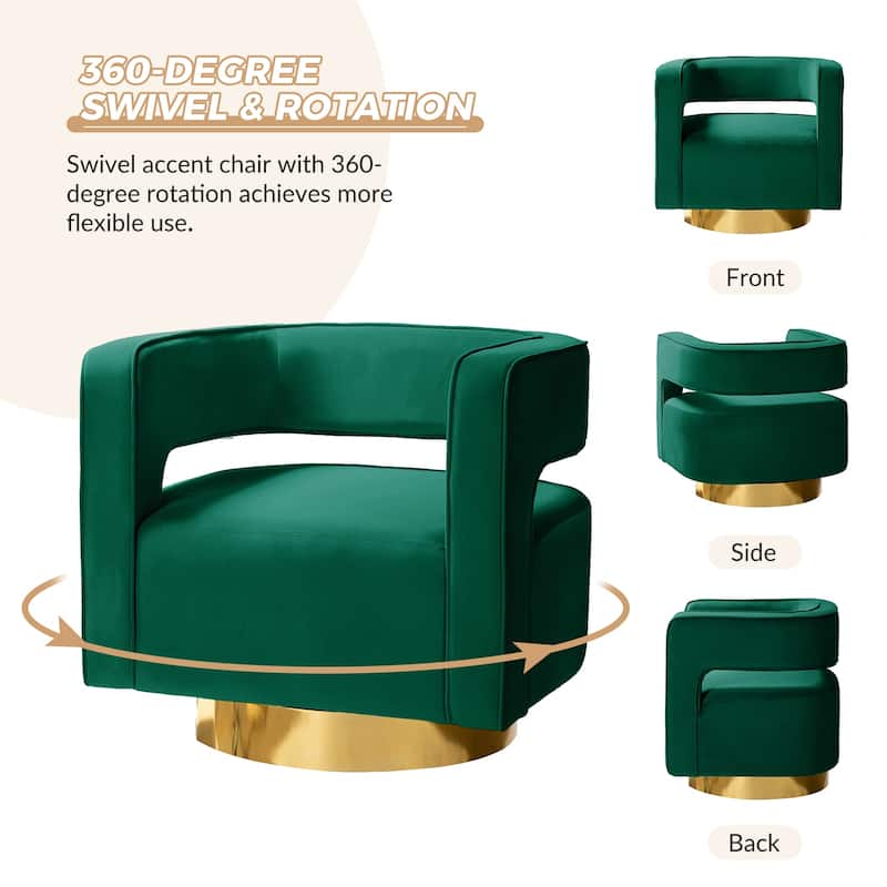 Carisa Modern Upholstered Swivel Open-Back Barrel Chair with Golden Base by HULALA HOME