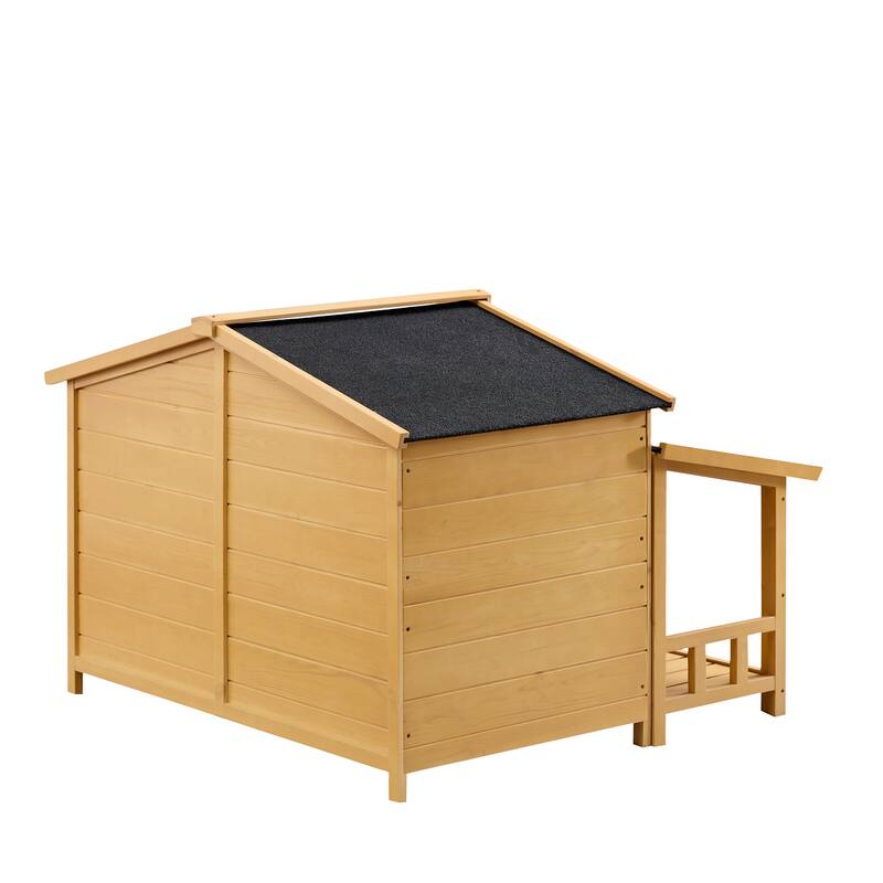Dog House, Waterproof Dog Cage Kennel, Wooden Outdoor and Indoor Dog House, Log Cabin Style with Porch,Elevated Floor, 2 Doors