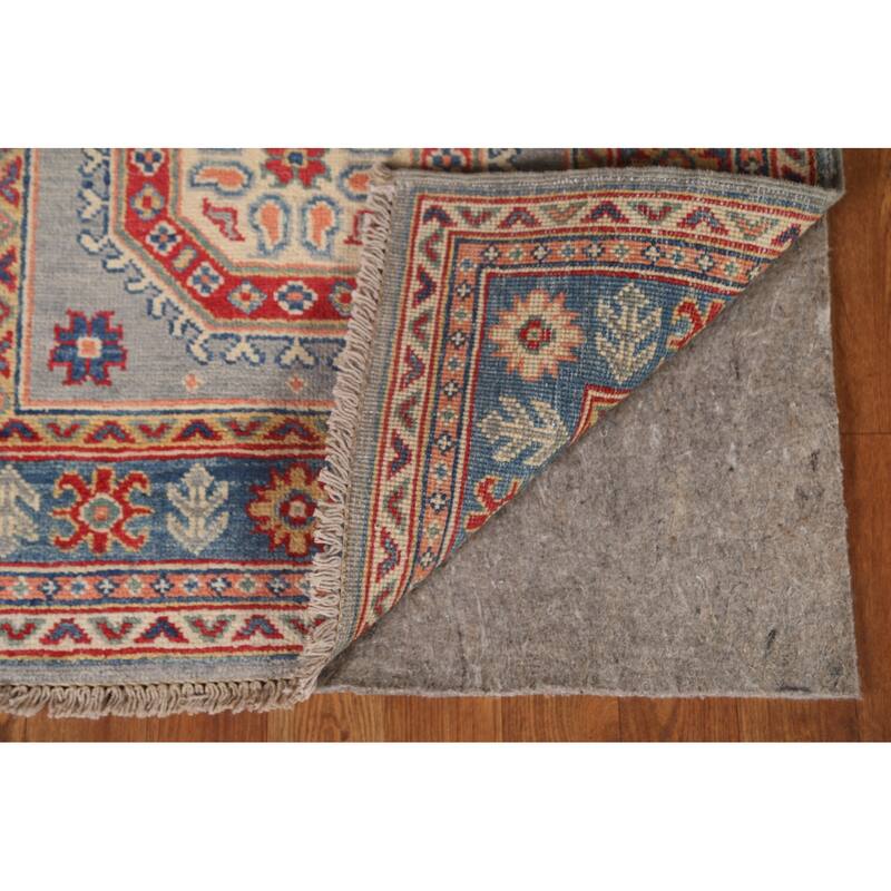 Traditional Geometric Kazak Oriental Grey Wool Runner Rug Hand-knotted - 2'8" x 9'9"