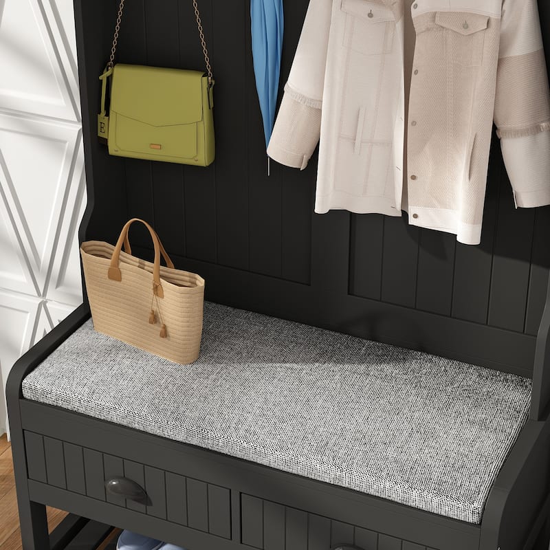 34.3'' W 68.5"H Hall Tree with Bench and Shoe Storage With Cushion