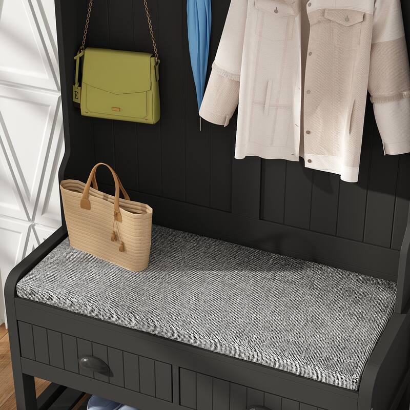 Timechee 34.3'' Wide Hall Tree with Bench and Shoe Storage