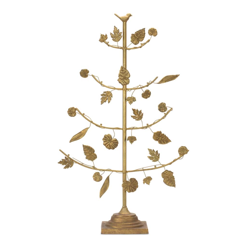 Gold Metal Tree with Leaves Display 36.5"H - 21.5 x 8 x 36.5