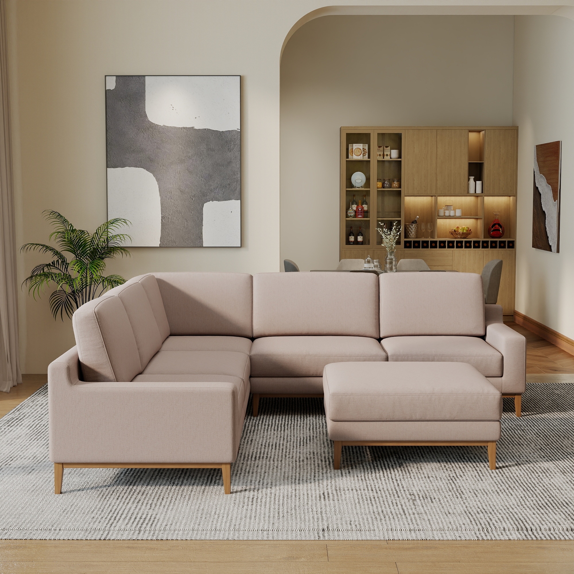 117 '' L-Shaped Modular Sectional Sofa, Living Room Comfy Corner Cloud Couch, With Ottoman
