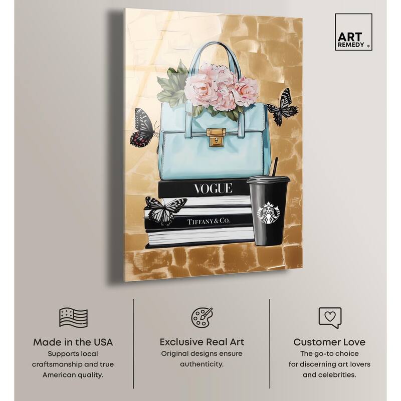 Golden Era of Glam Books Acrylic by Art Remedy, Ready to Hang