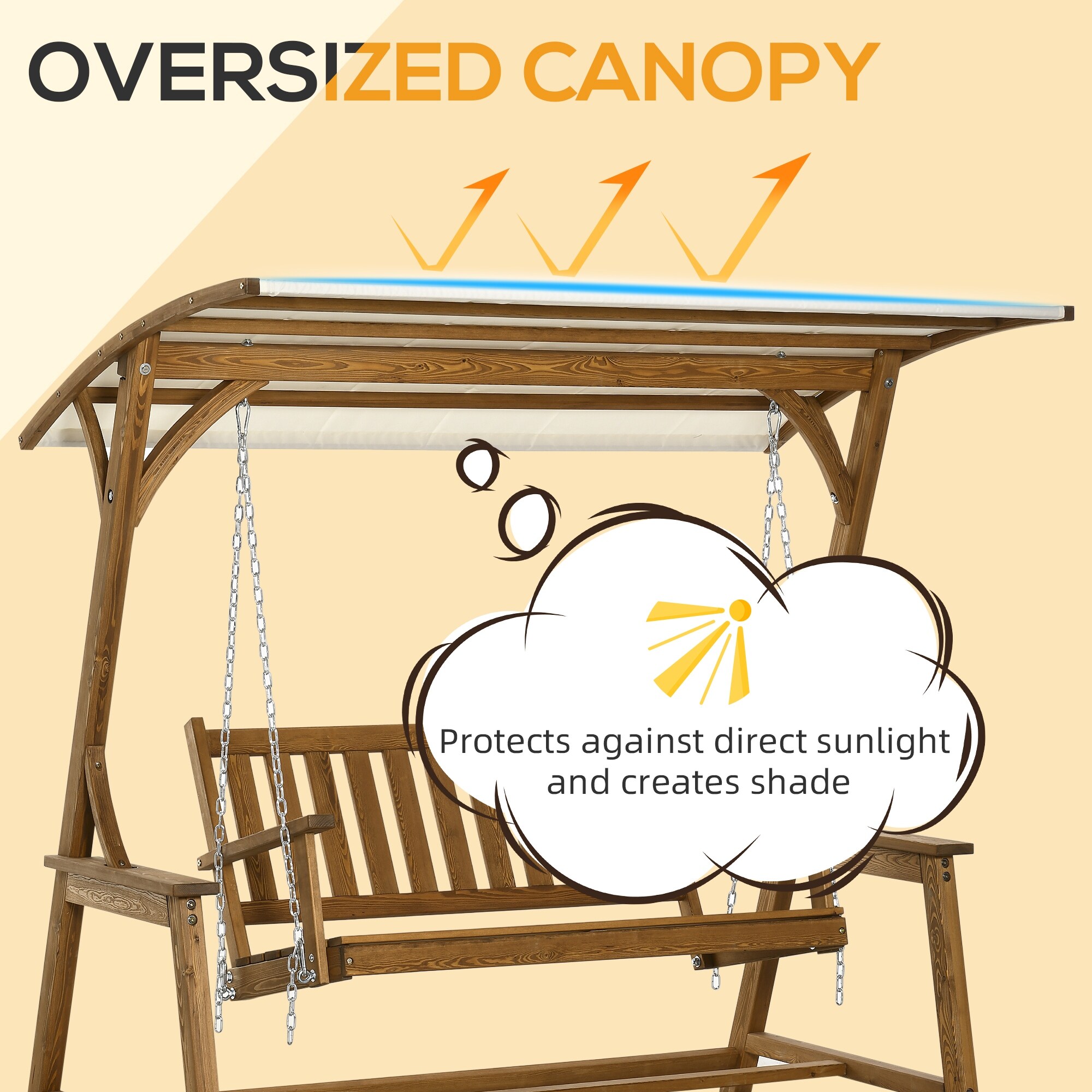 Wooden outdoor swing top with canopy