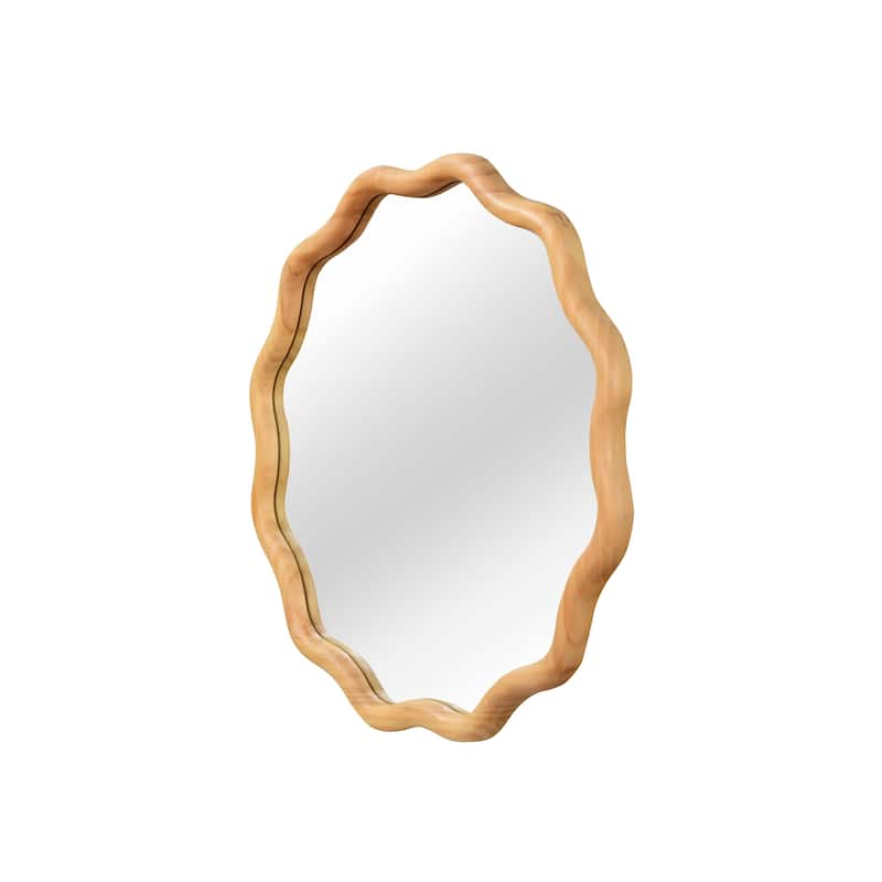 24 inch Wavy Round Solid Wood Frame Decorative Mirror,For Bedroom, Bathroom, Living Room, Entryway