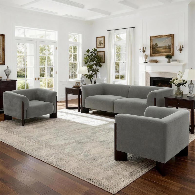 3-Piece Chenille Living Room Set with Loveseat and Accent Chairs