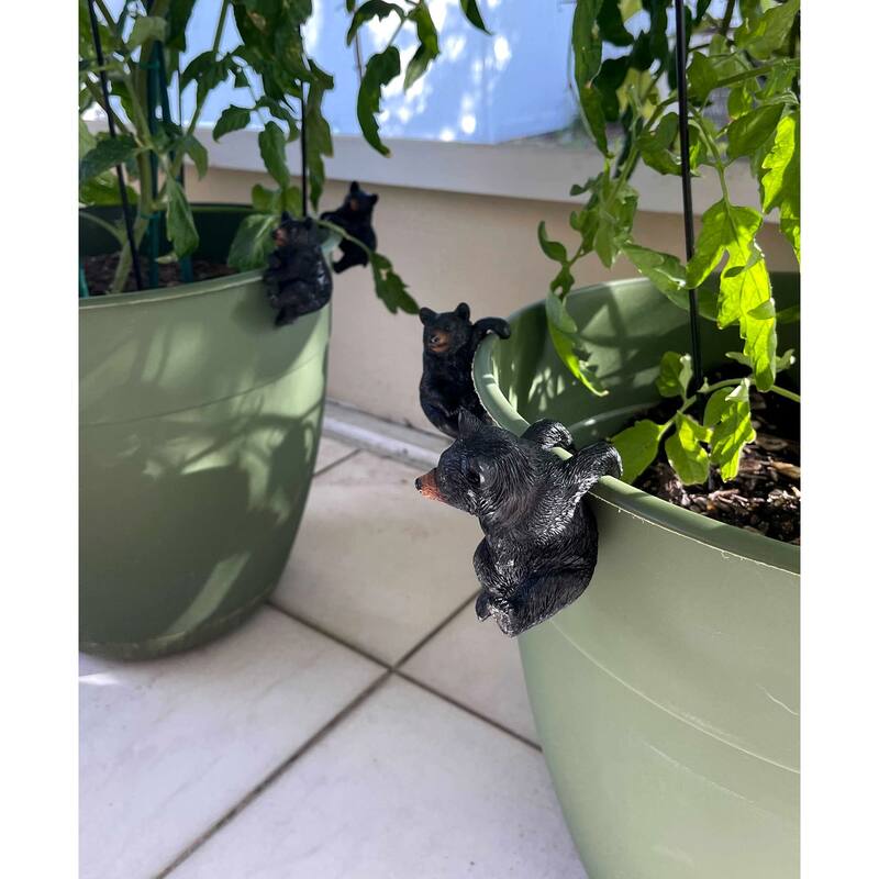 Black Bear Planter Pot Hanging Figurines Resin Plant Decor (Set Of 4) - 3.5 X 3 X 1.75 inches