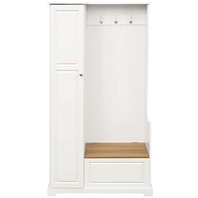 Shoe Cabinet with Flip-Up Bench, Adjustable Shelves and Hanging Hooks - 15.24"W x 47.24"H x 35.55"D