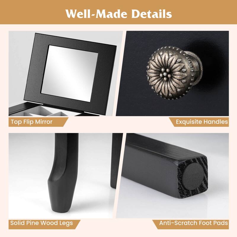 Costway Jewelry Cabinet Storage Chest Standing Organizer Mirror White - See Details