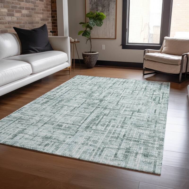 Machine Washable Indoor/Outdoor Modern Crosshatch Chantille Rug