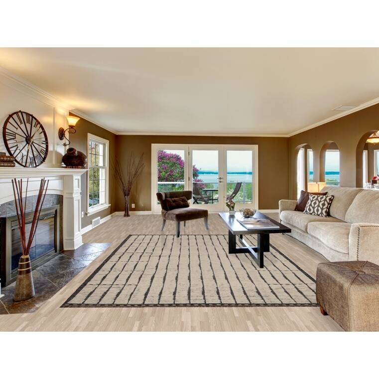 Striped Moroccan Oriental Area Rug Handmade Wool Carpet - 7'9"x 11'3"