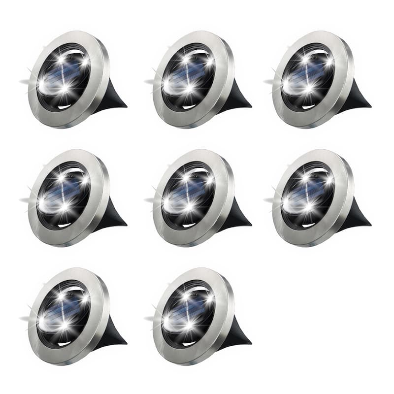 Bell + Howell LED Swivel Solar Powered Disk Lights with Auto On/Off, 8 Pack - Grey