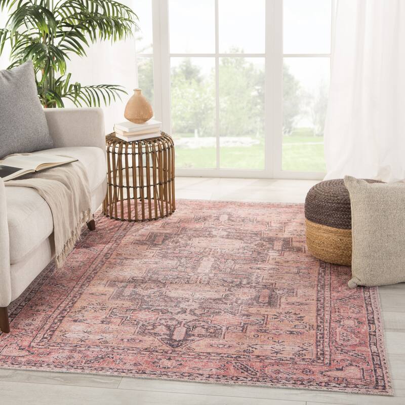 Cosima Machine Washable Medallion Pink/ Dark Purple Area Rug