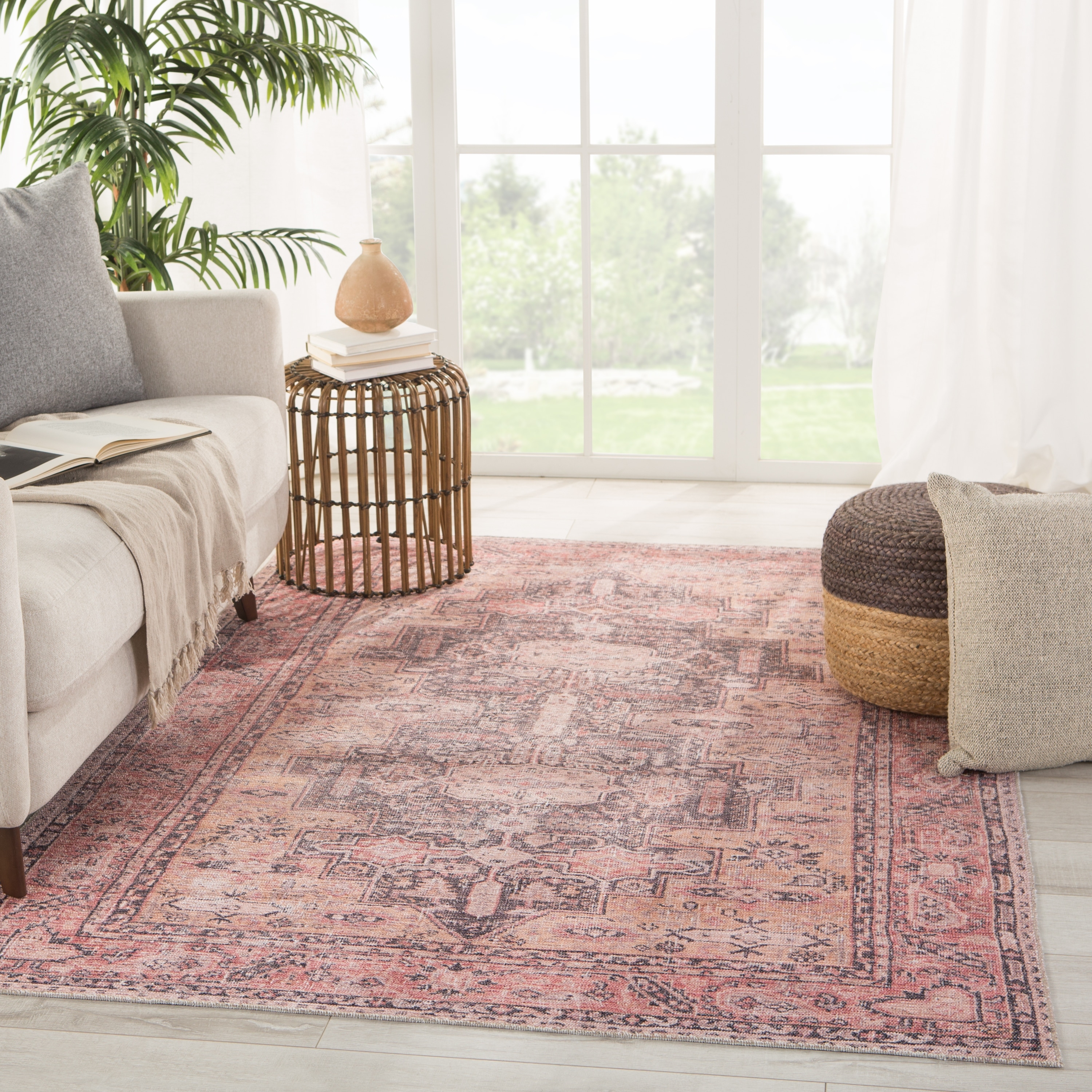Cosima Machine Washable Medallion Pink/ Dark Purple Area Rug