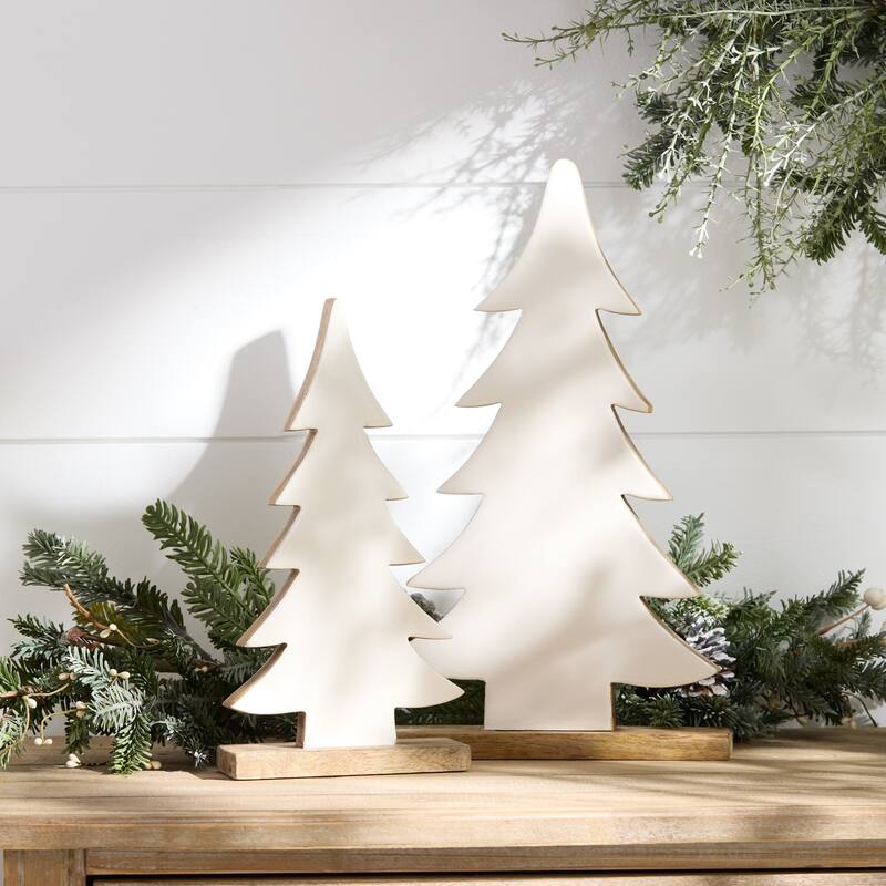 Pine Tree on Natural Wood Base (Set of 2) - N/A